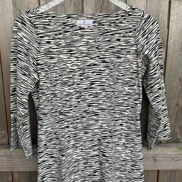 Jude Connally Women Sheath Dress Boat Neck 3/4 Sleeve Pullover Cream Black Small - Picture 3 of 8